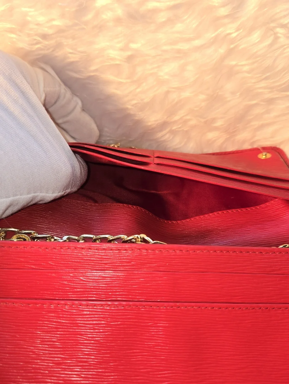 Prada Red Saffiano Vitello Move Wallet Crossbody Bag Id Card Holder With Chain - Picture 5 of 14